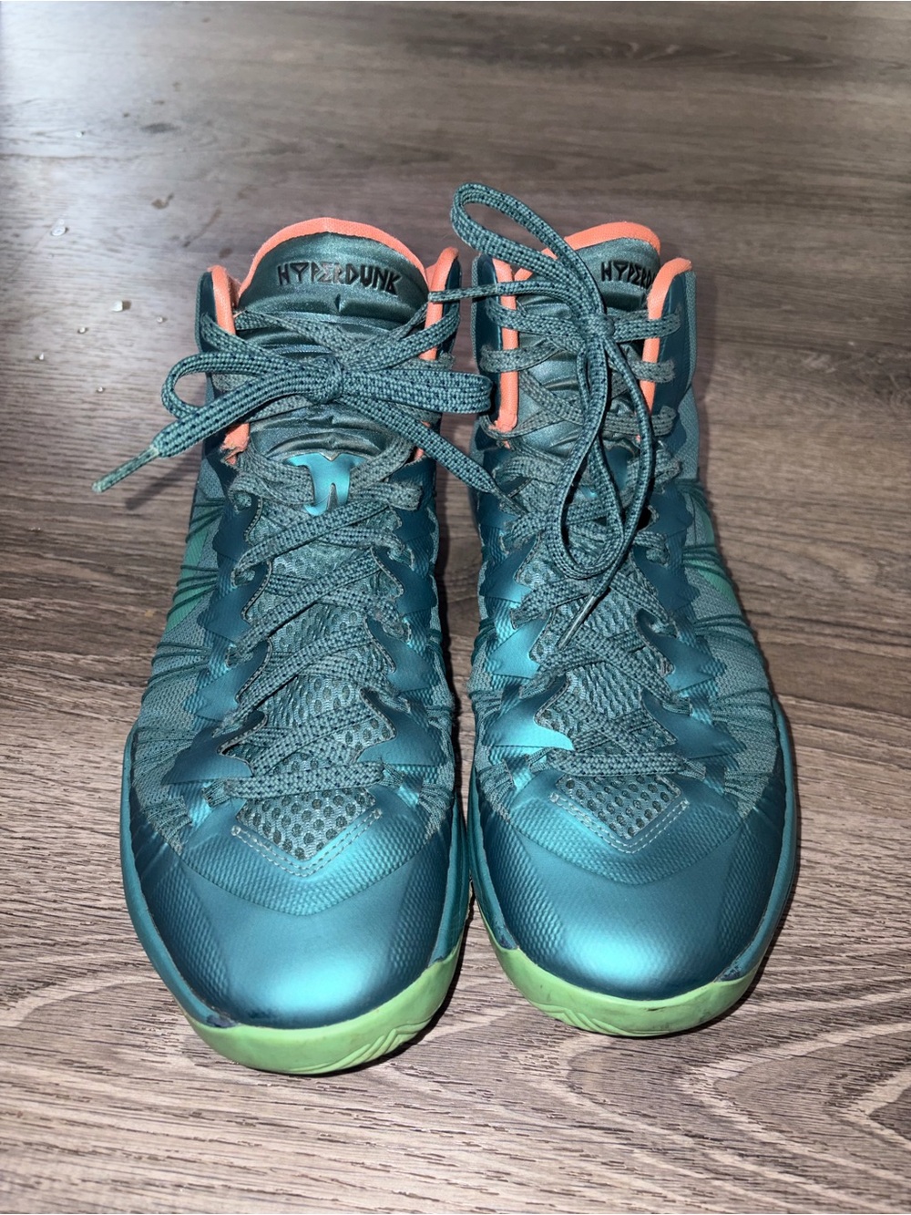 Nike Hyperdunk Mid Top Basketball Sneakers Green/Orange Lace Up 599537-303